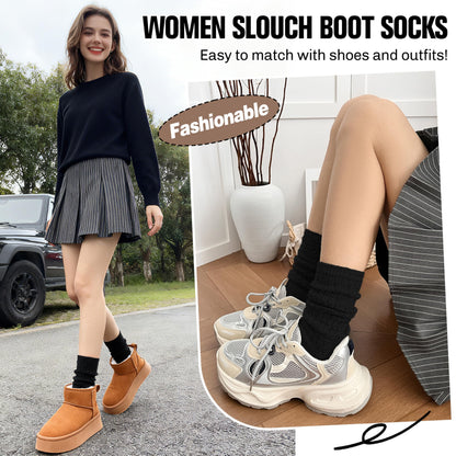 Sandsuced Womens Black Slouchy Boot Socks Winter Warm Cozy Slouch Scrunch Winter Fuzzy Fluffy Crew Socks 5 Pairs Gifts Stocking Stuffers(Black, M)
