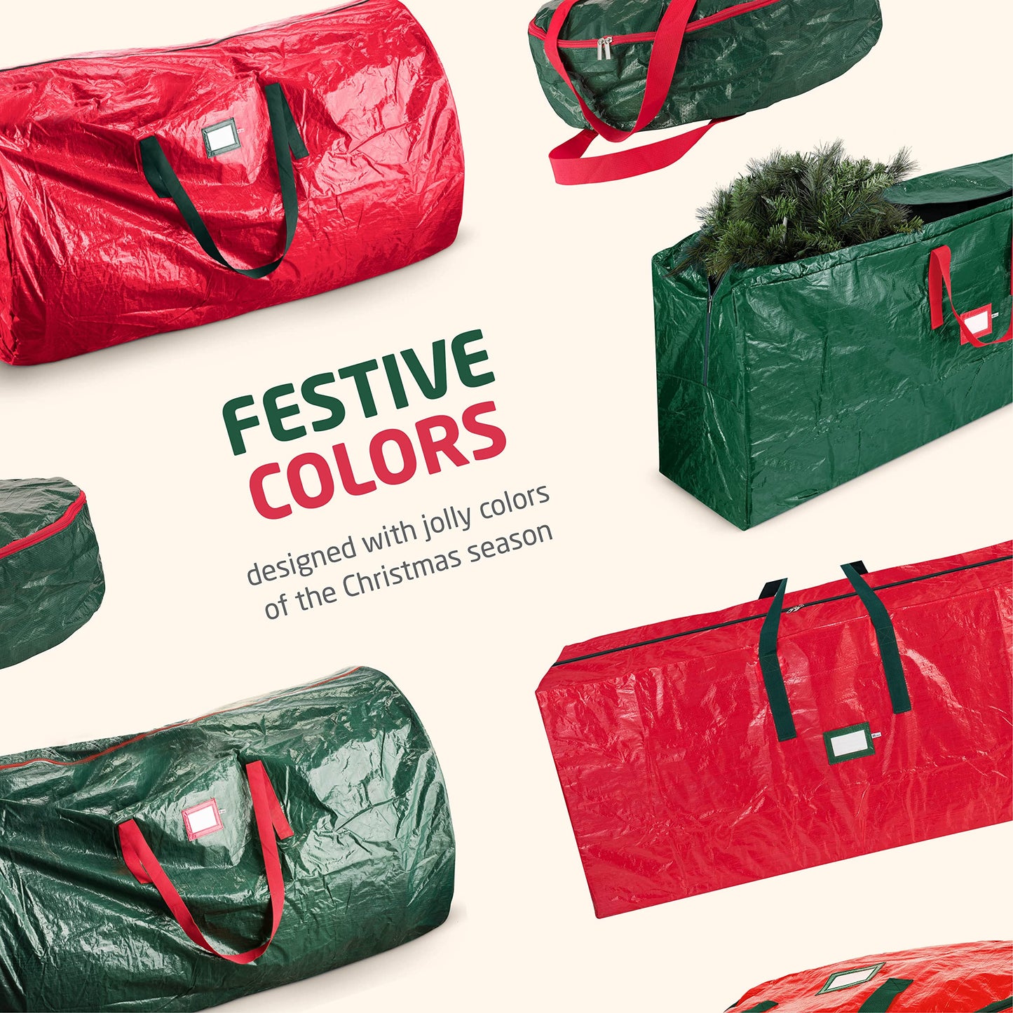 ZOBER Christmas Tree Storage Bag - With 2 Ornaments Accessories/Garland Bags - Fits 7.5 Ft Trees - Plastic, Waterproof Christmas Tree Bag For Storage Box For Xmas - Strong, Durable Handles - Red