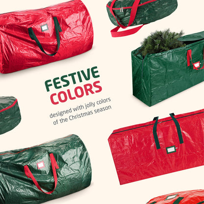 ZOBER Christmas Tree Storage Bag - With 2 Ornaments Accessories/Garland Bags - Fits 7.5 Ft Trees - Plastic, Waterproof Christmas Tree Bag For Storage Box For Xmas - Strong, Durable Handles - Red