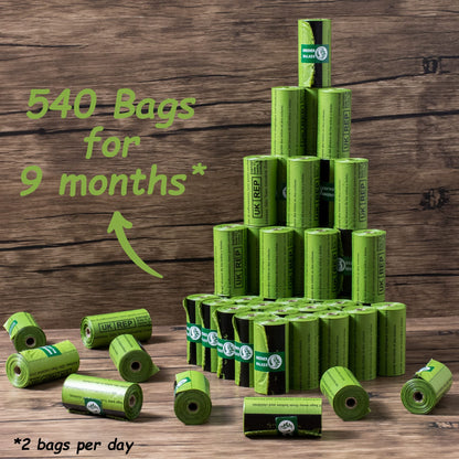 GREENER WALKER Poo Bags for Dog Waste, 540 Extra Thick Strong 100% Leak Proof Biodegradable Dog Poo Bags (Green)