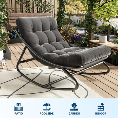 GarveeTech Outdoor Rocking Chair with Thick Waterproof Cushion, Adjustable Metal Frame Patio Rocker for Garden, Poolside, Balcony, or Backyard, Comfortable Modern Design