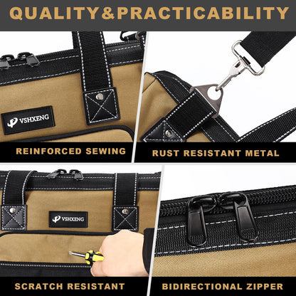 VSHXENG 17 IN Large Tool Bag For Men Heavy Duty, Drill Bag Tool Bag Organizer, Wide Mouth Waterproof Hard Bottom Multiple Pockets Tool Tote, Tool Caddy, Maintenance