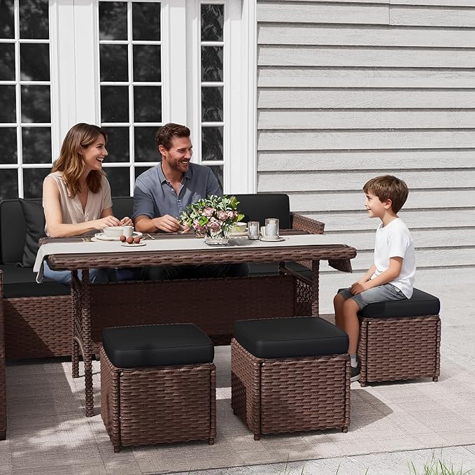 KIGOTY 7 Piece Patio Furniture Set, Outdoor PE Wicker Rattan Outdoor Dining Set