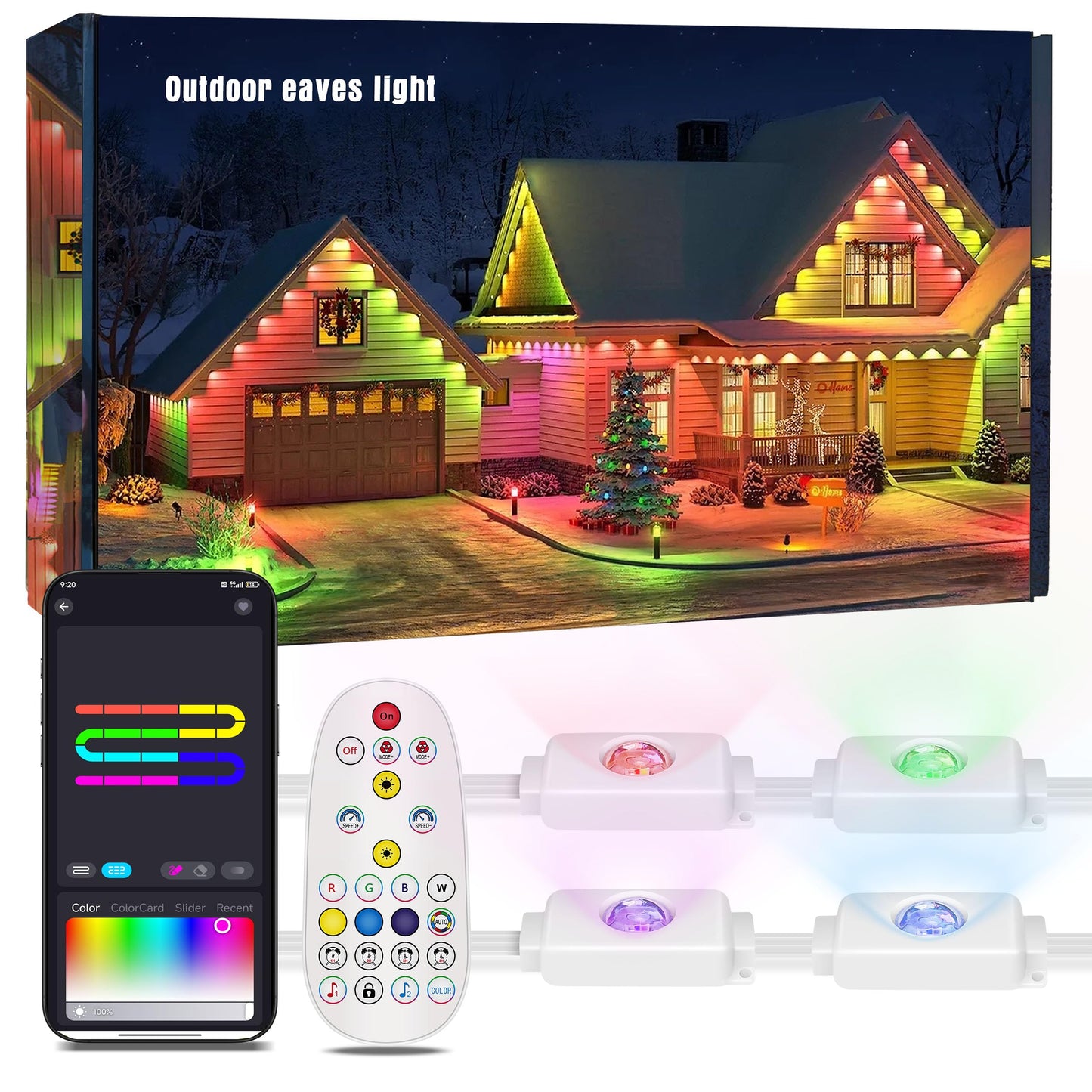 50FT Permanent Outdoor Lights with 30 Smart RGB LED Eave Lights, APP/Remote Control, IP67 Waterproof for House Roof, Eave, Garden, Outdoor Decorations, Christmas, Party Decor