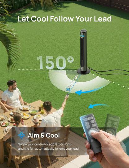 DREO TurboCool Outdoor Misting Fan 711AS, 33 ft/s High Velocity, 12 Speeds, 4 Modes Smart Standing Floor Fan, 150° Customizable Oscillating, 20 dB Quiet DC Motor for Bedroom, Weather Resistant
