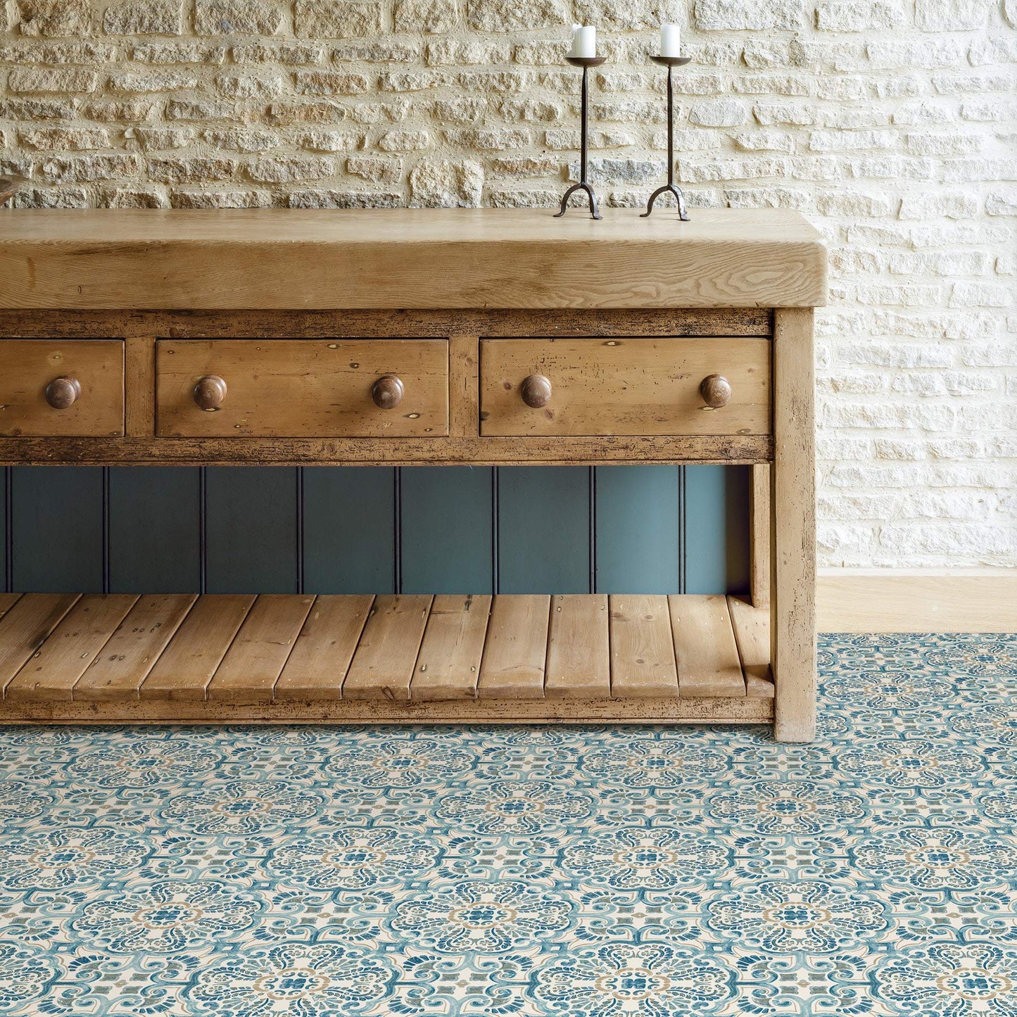 WallPops FP2477 Fontaine Peel & Stick Floor Tiles, Blues, Set of 10 Pieces,12 x 12 inches