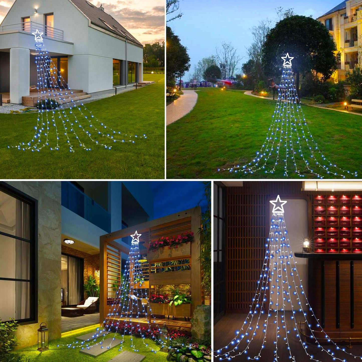PUHONG Christmas Decorations, Outdoor Star String Lights, 320 LED Christmas Lights with 11" Lighted Star Tree Topper, 8 Modes Waterproof for Halloween Christmas New Year Holiday Birthday(White)