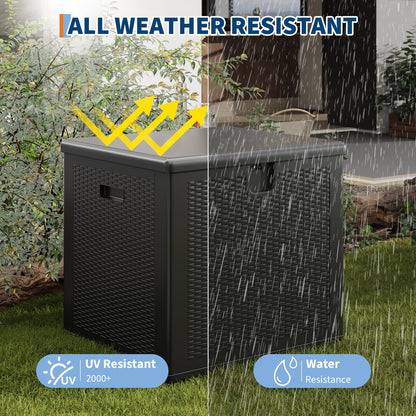 GarveeLife 80 Gallon Outdoor Storage Box, Large Resin Deck Box with Hydraulic Air Rod, Weatherproof & Lockable Outdoor Storage Bin for Patio Cushions, Garden Tools, Pool Supplies, Porch, Black
