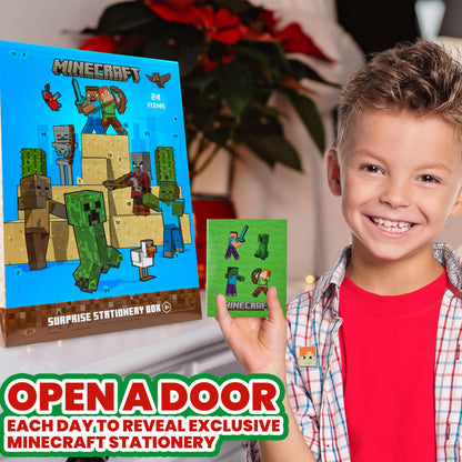 Minecraft Advent Calendar 2025 Stationery and Accessories Creeper Christmas Countdown Calendar Pens Gamer Stickers Keyring (Blue/Green)