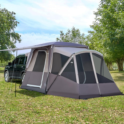 TIMBER RIDGE 5-9 Person SUV Tent with Screen Porch and Awning for Family Camping, Weather Resistant and Portable Van or Car Tent, Includes Rainfly and Storage Bag, 13' W X 10' L X 7.1' H, Tan