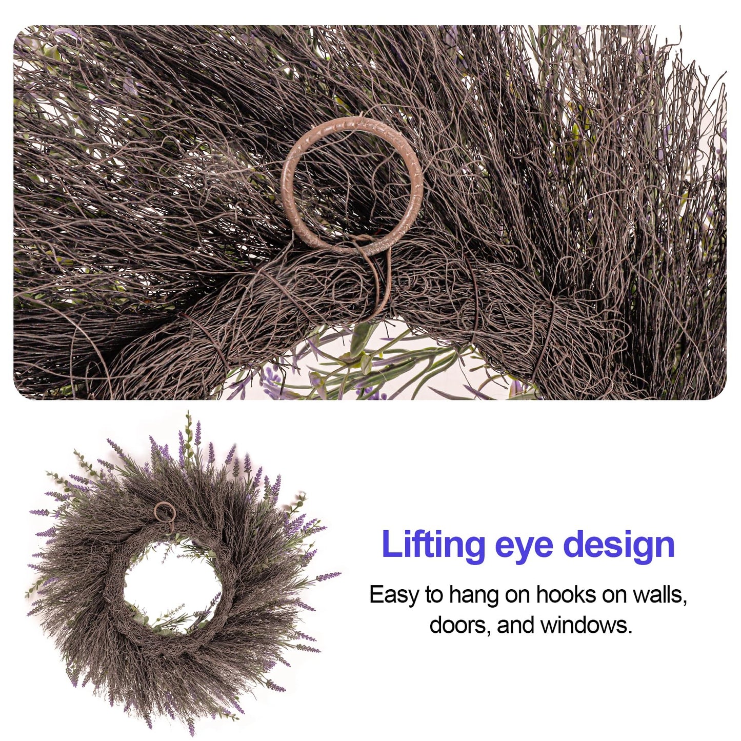 24'' Lavender & Eucalyptus Wreath for Front Door, Window - Artificial Eucalyptus Leaves Greenery Outdoor Wreath for Wedding Farmhouse Porch Wall Room Home Decor