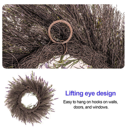 24'' Lavender & Eucalyptus Wreath for Front Door, Window - Artificial Eucalyptus Leaves Greenery Outdoor Wreath for Wedding Farmhouse Porch Wall Room Home Decor