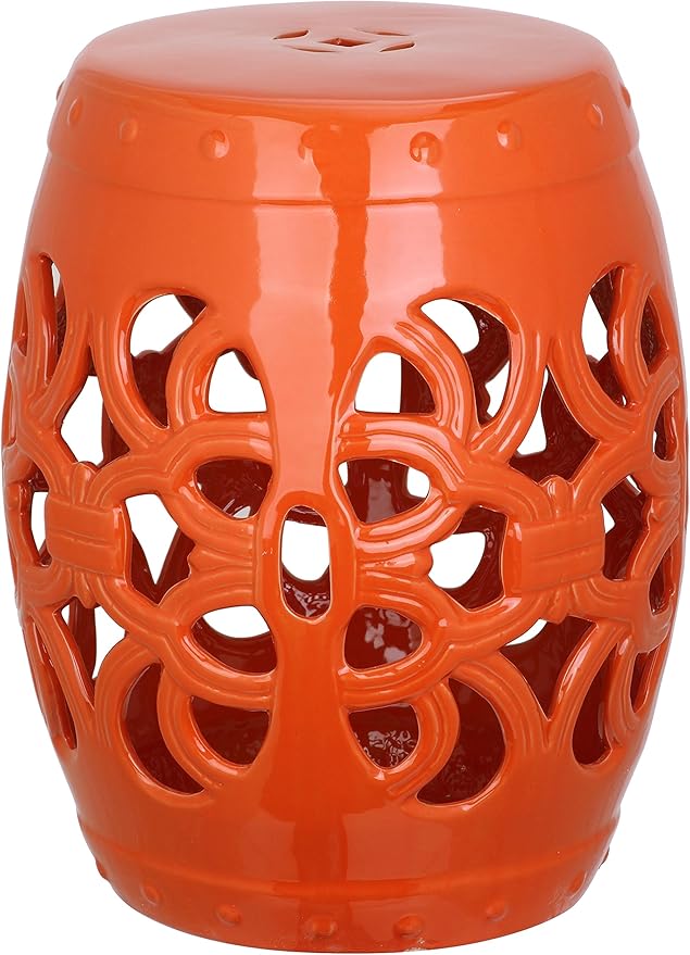 Safavieh Castle Gardens Collection Imperial Vine Antique White Glazed Ceramic Garden Stool