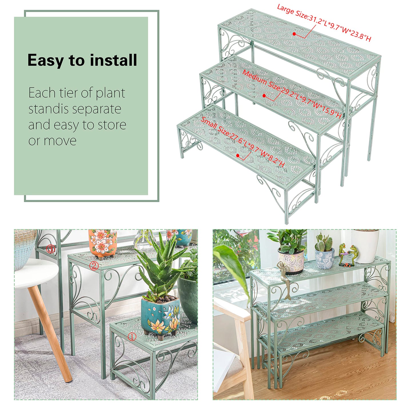 Sungmor Metal Plant Stand - 3 Tier Foldable Ladder Planters Display Shelf - Multiple Plants Flower Pots Vases Storage Organizer - Indoor Outdoor Multi Tiered Plant Rack for Garden Balcony Yard