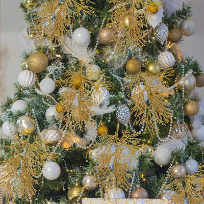 15 Pcs Gold Glitter Artificial Cedar Sprigs Picks Faux Cedar Branches Stems Christmas Tree Picks Sprays 15.4" H for Gold Christmas Tree Wreath Wedding Bouquet Winter Seasonal Holiday Decoration