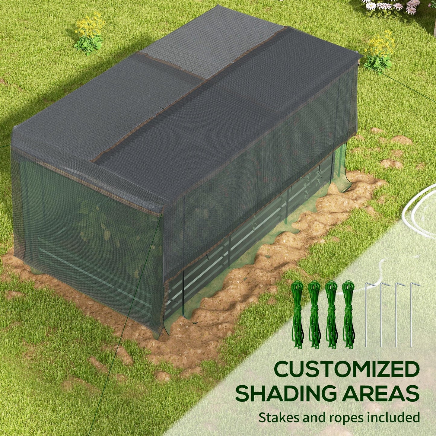 Outsunny 7.3 x 3.4 x 1 ft Galvanized Raised Garden Bed with Crop Cage Plant Protection Net and Shade Cloth Roof, Metal Planter Box with Cover for Vegetables, Flowers, Herbs, Dark Gray