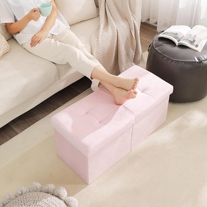 Storage Ottoman Bench Foldable Seat Footrest Shoe Bench End of Bed Storage