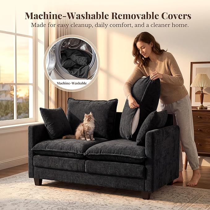 Loveseat Sofa with Cloud 3-Layer Cushion & 27" Deep Seat, Modern Small Couch