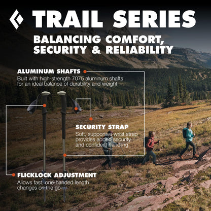 BLACK DIAMOND Trail Trekking Poles (Pair) | Lightweight Aluminum Hiking Poles | FlickLock Adjustable Shafts | All-Season Stability & Comfort | Iron Red