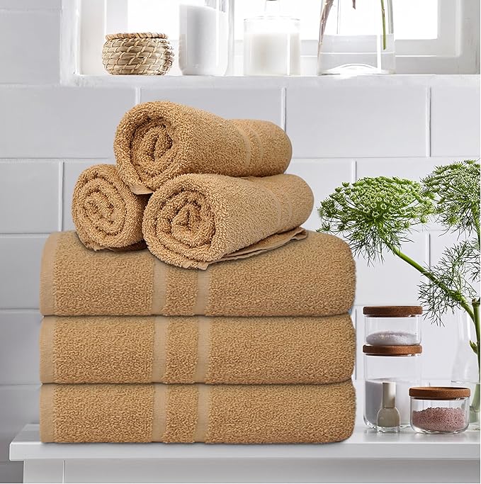 Basic Medium Bath Towels 24x48 Inches – Pack of 6 – Beige Color – Soft and