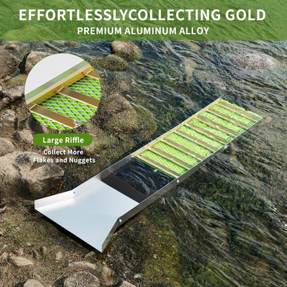 50 Inch Folding Aluminum Sluice Box Gold Panning Kit with Miner's Moss, Portable Lightweight Gold Prospecting Tool for River & Creek Dredging