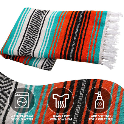 Haull 10 Pcs Large Mexican Blankets Bulk 51" x 71" Mexican Serape Blankets Yoga Authentic Throw Colorful Striped Falsa with Fringed for Outdoor Car Travel Camping Beach Picnic Patio Mat Towel