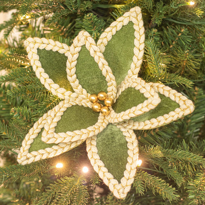 KI Store Velvet Poinsettia Flower Picks 6pcs Light Green Christmas Floral Picks 12-Inch for Christmas Tree Wreath Garland Decorations