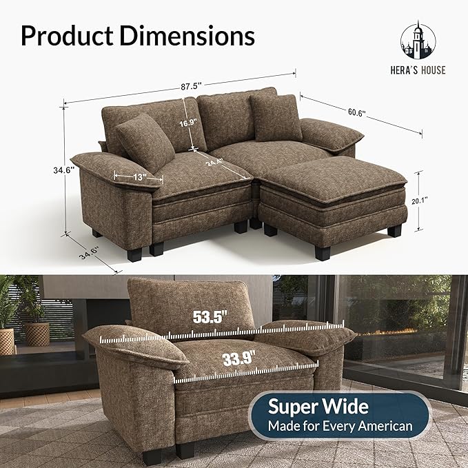 HERA'S HOUSE 88" Modular Sectional Sofa, L Shaped Couches