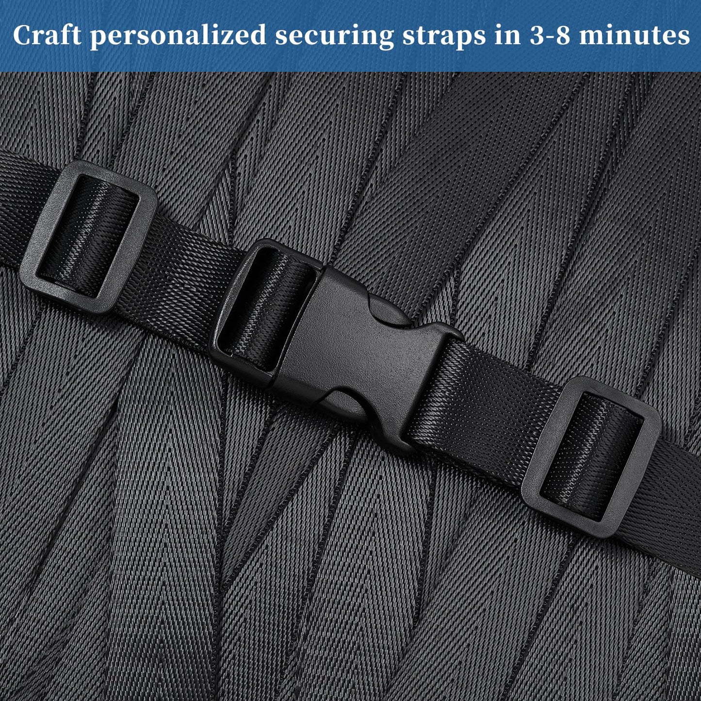 UQW Buckles and Straps Combo Set,10 Yards Nylon Webbing 1 Inch Wide with 6 Dual Adjustable Side Release Plastic Buckles, 12 Pcs Tri-Glide Slider Clips (1" Set Black)