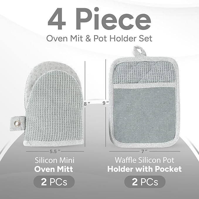 Casa Platino Heat Resistant Oven Mitts & Potholders, 4-Piece – Oven Mitts and