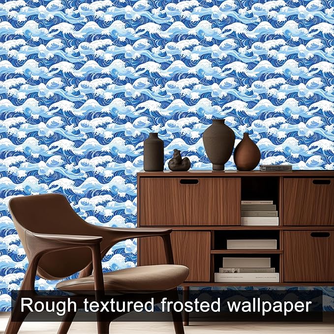 HOMETITUTE Ocean Blue Wave Pattern Wallpaper Peel and Stick Self Adhesive Vinyl
