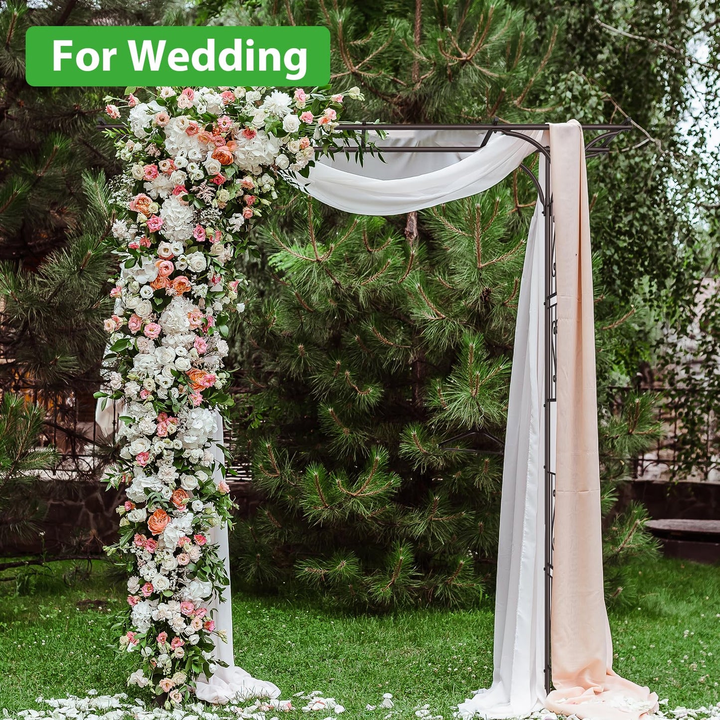 OUSHENG 87in Garden Arbor, Metal Arch Trellis for Climbing Plants Outdoor, Steel Archway for Wedding Ceremony Party Christmas Decoration Decor Pergola Backyard Lawn, Brown