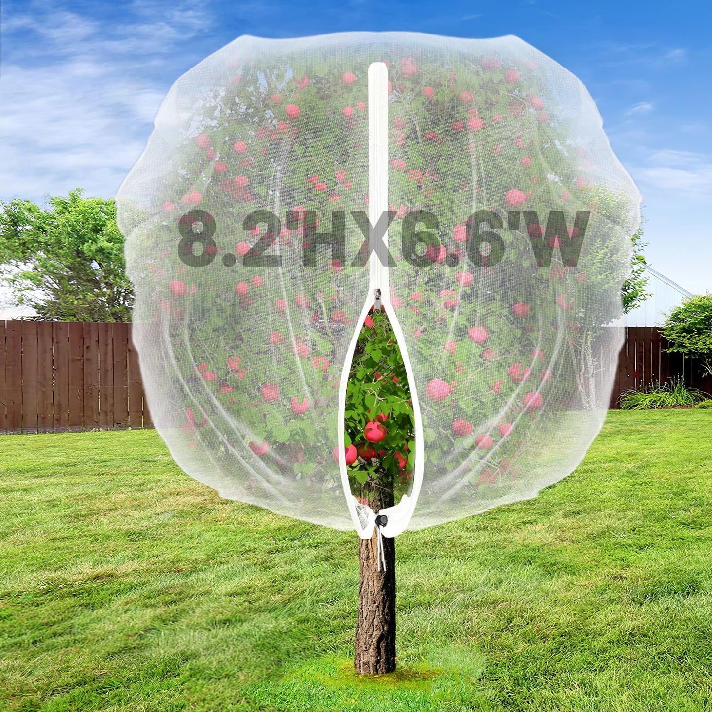 Easy Installation Fruit Tree Netting with Zipper & Drawstring - 8.2x6.6ft Ultra Fine Mesh Garden Protection Screen to Protect Pear Peach Apple from Bird Insect Bug Cicada Deer Squirrel