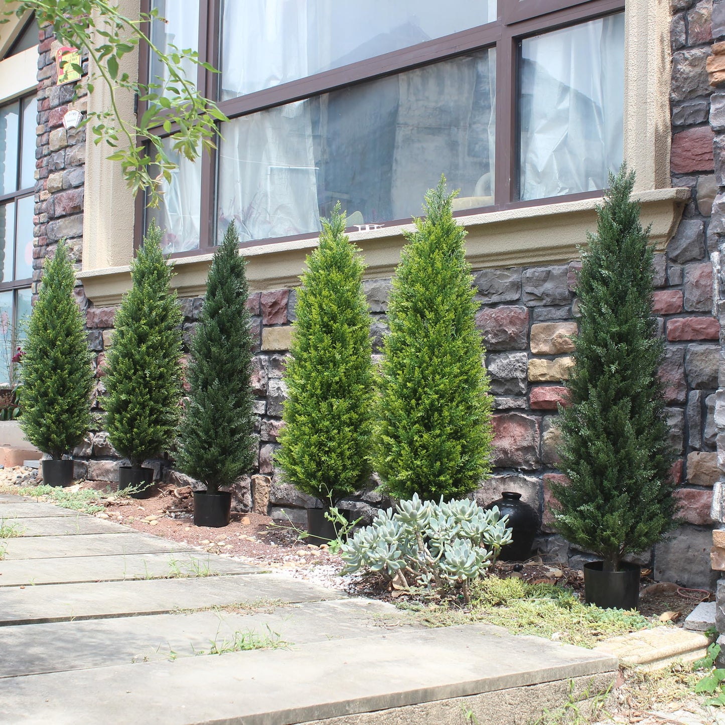 4ft Artificial Cedar Trees Artificial Topiary Trees Set of 2 Faux Cypress Plants UV Resistant Potted Bushes Faux Shrubs for Outdoor Indoor Front Porch Garden