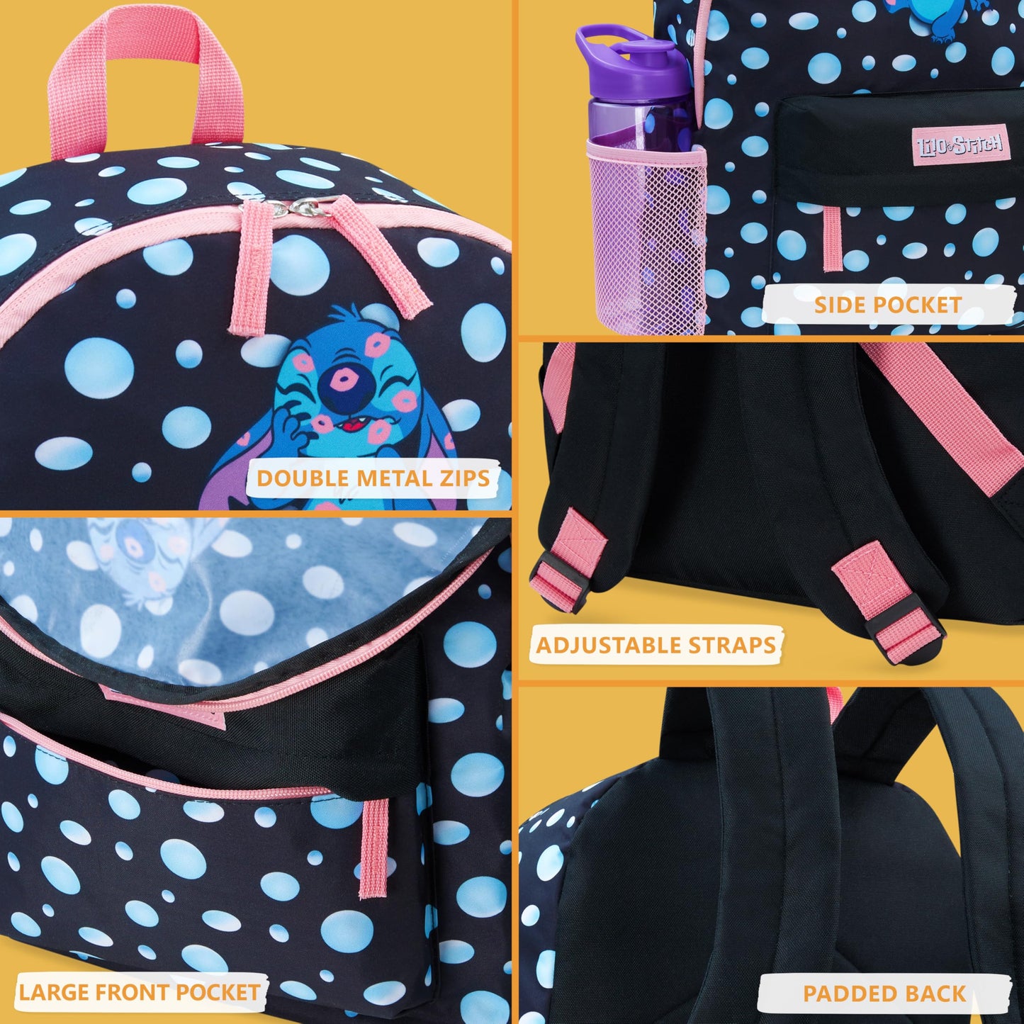Disney Stitch Backpack for Girls Teens Rucksack School Bag for Primary Secondary Sports Travel PE Kit Daypack School Supplies Stitch Gifts for Girls (Black)