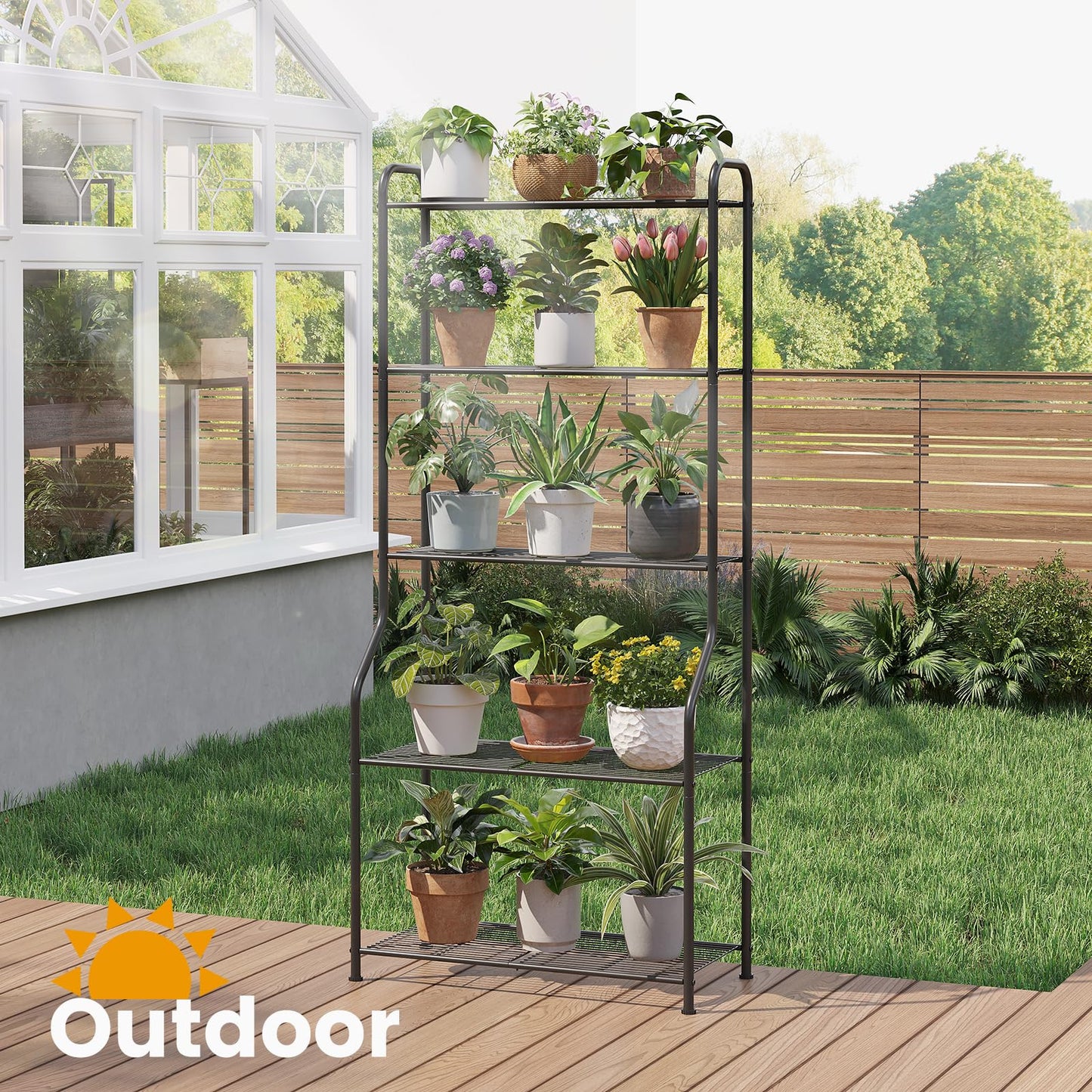 Wieghda 5-Tier Corner Plant Stand, Metal Black Flower Pot Rack, Indoor Outdoor Heavy Duty Shelf (Black, 5 Tier)