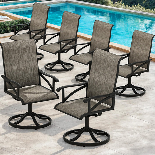 DWVO 6 Set Outdoor Dining Chairs, Heavy Duty Swivel Patio Chairs w/Max Bearing 352lbs & Breathable High Back, All Weather Outdoor Swivel Chairs for Backyard Deck Garden, Brown