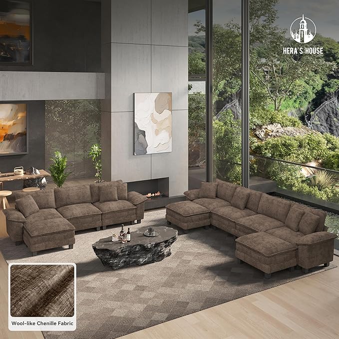 HERA'S HOUSE 124" Modular Sectional Sofa, Oversized U Shaped Couches