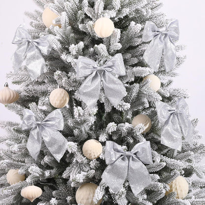 JOICEE 12 Pcs Glitter Ribbon Christmas Bows with Twist Ties,5.5 Inch Premade Metallic Xmas Bows for Christmas Trees Garland Wreath Gift Wrapping Decorations(Silver)