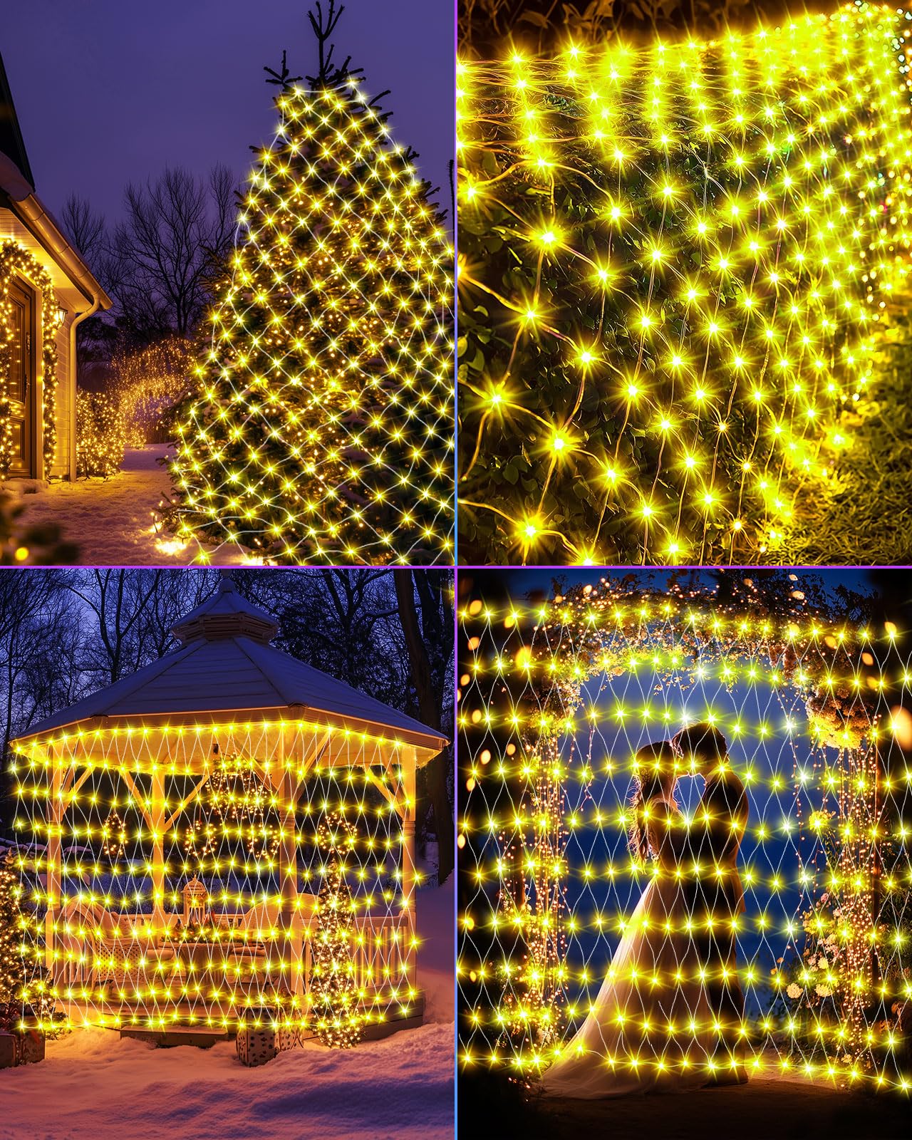 Halloween Net Lights 9.8ft x 6.6ft, 200 LED Outdoor Mesh Lights with 8 Modes, Waterproof Bush String Lights for Home Garden Yard Xmas Decorations Connecable, Timer (Warm White)
