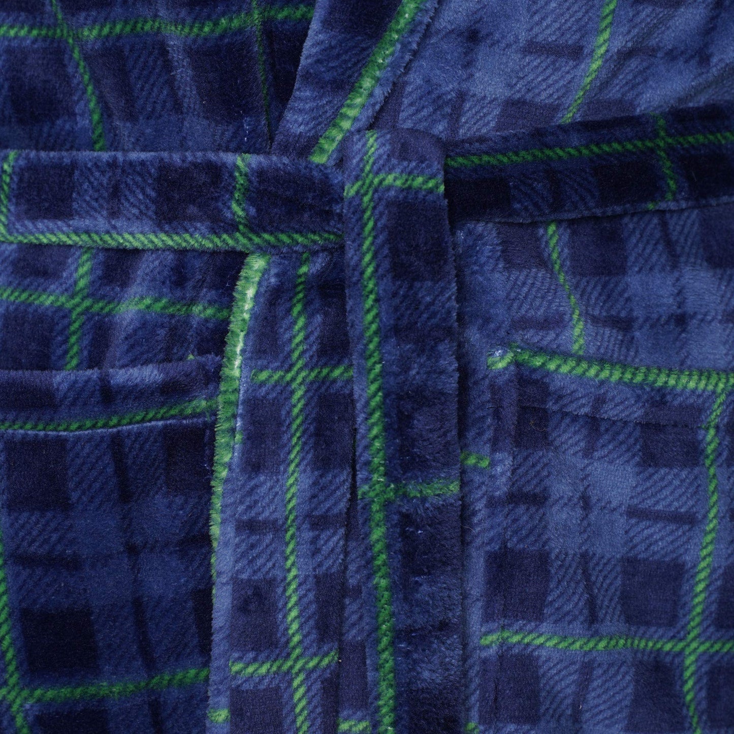 Adore Home Mens Soft Warm Flannel Fleece Bathrobe Mens Dressing Gown Shawl Collar, Check Blue, L-XL