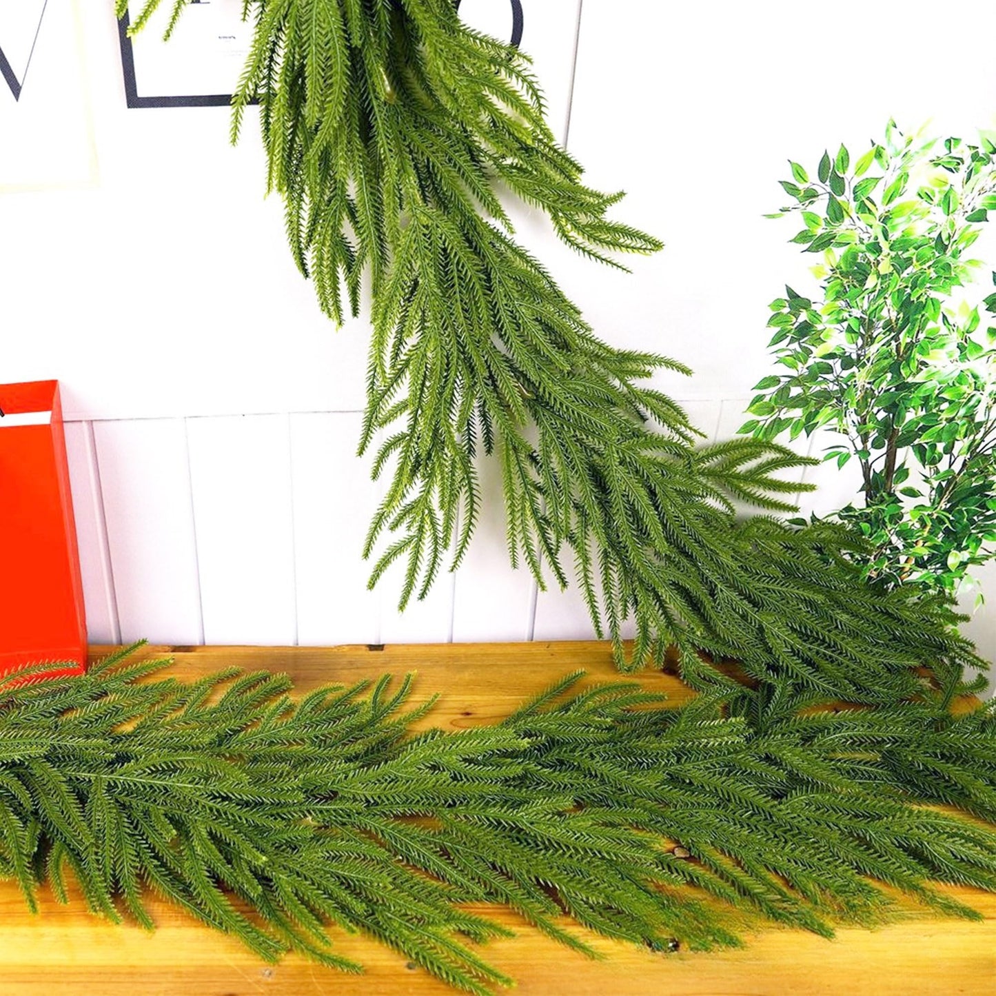 SUNWISHA Artificial Norfolk Pine Garland with Bells - 6FT Real Touch Christmas Greenery, Velvety-Soft Needles for Mantle, Tree & Indoor/Outdoor Holiday Decor