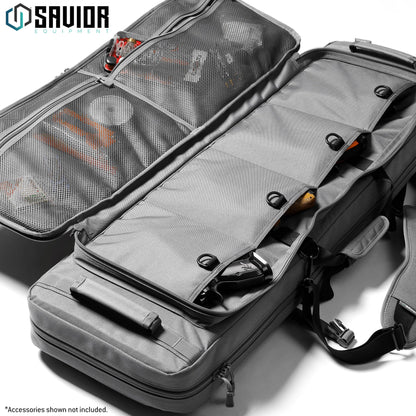 Savior Equipment Specialist Series Tactical Double Long Gun Bag Case Backpack 4 Pistol Handgun Storage, Lockable Zippers, Padded Drag Handles, w/Adjustable Shoulder Strap, 36 Inch SW Gray