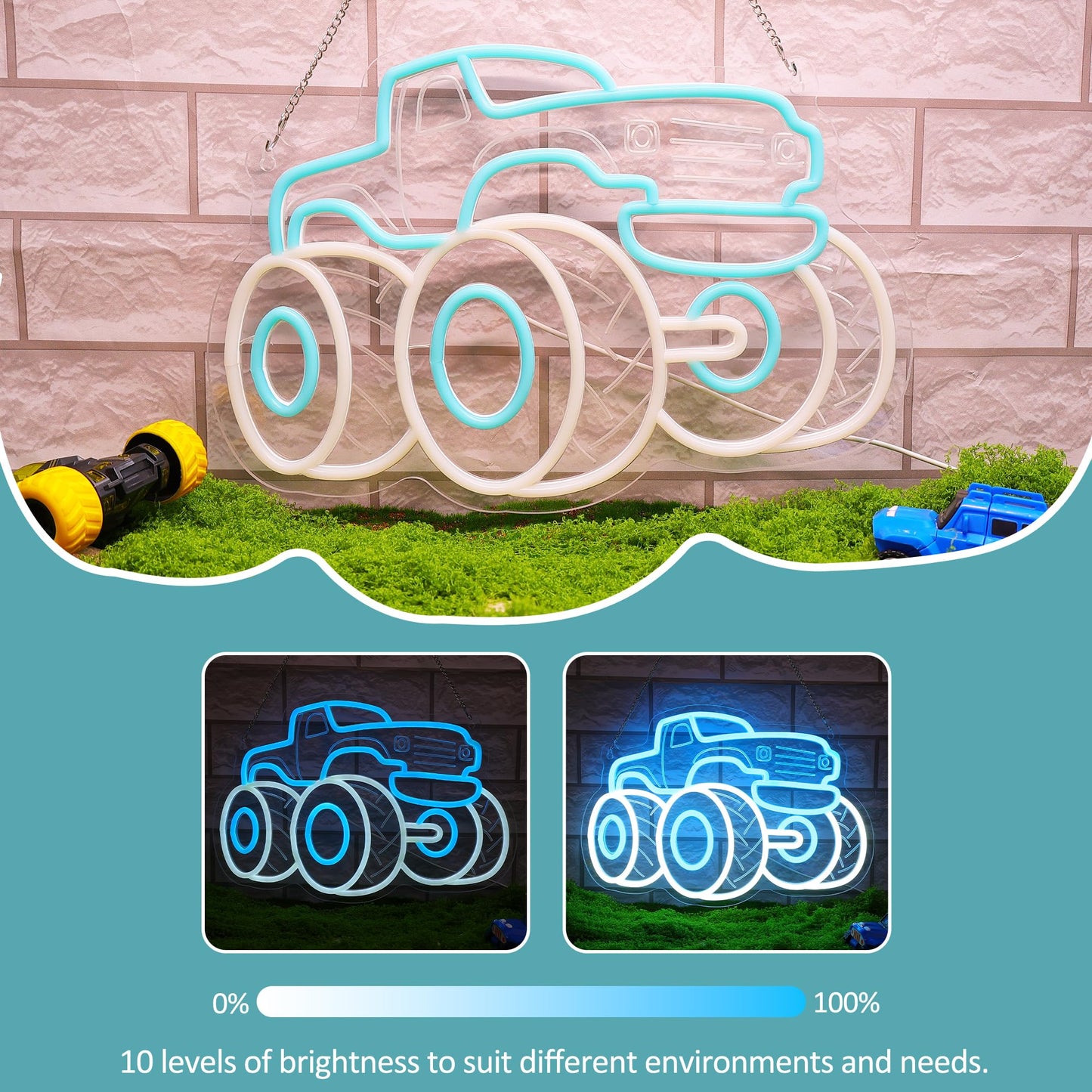 Truck Neon Signs for Wall Decor, Vehicle Neon Lights for Bedroom, Neon Wall Light Suitable for Living Office Game Room Christmas Gift for Truck Toys Lover - 5V USB Power with Hanging Chain Hooks