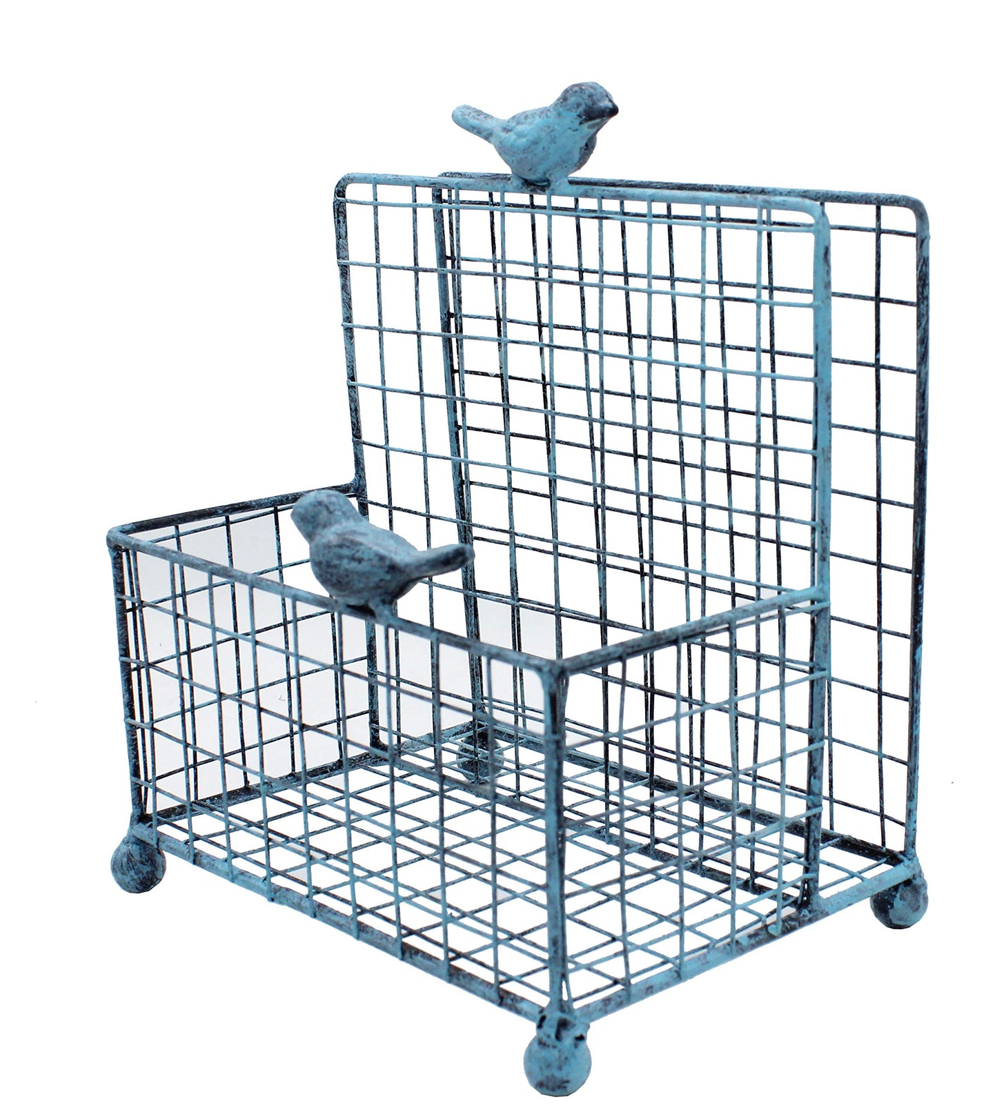 OwlGift Metal Salt & Pepper Holder, Upright Napkin Holder w/Top Cast Iron Bird, Freestanding Condiments Storage Organizer, Napkin Caddy for Tabletop, Office, Restaurant, Dinning Table – Turquoise