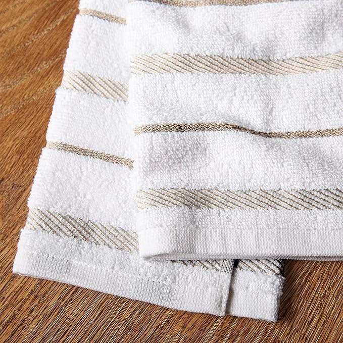 KitchenAid Albany Kitchen Towel 4-Pack Set, Milkshake Tan/White