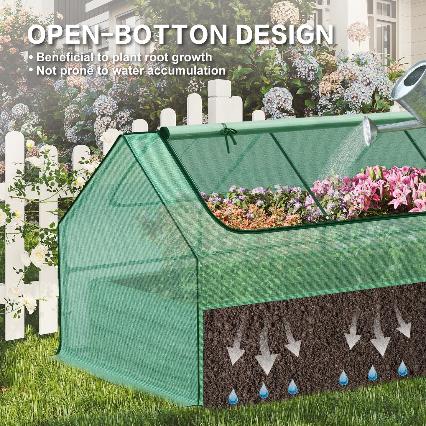 Aoodor 6 x 3 x 3 ft Raised Garden Bed with Mini Greenhouse Kit, Metal Planter Box with 2 Roll-Up Zipper Doors for Vegetables, Herbs, and Flowers