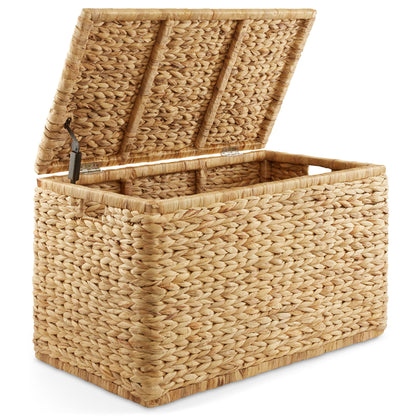 Casafield 30" Storage Chest with Lid, Handles, and Safety Hinge - Natural, Water Hyacinth Wicker Storage Trunk for Entry Way, Living Room, Bedroom
