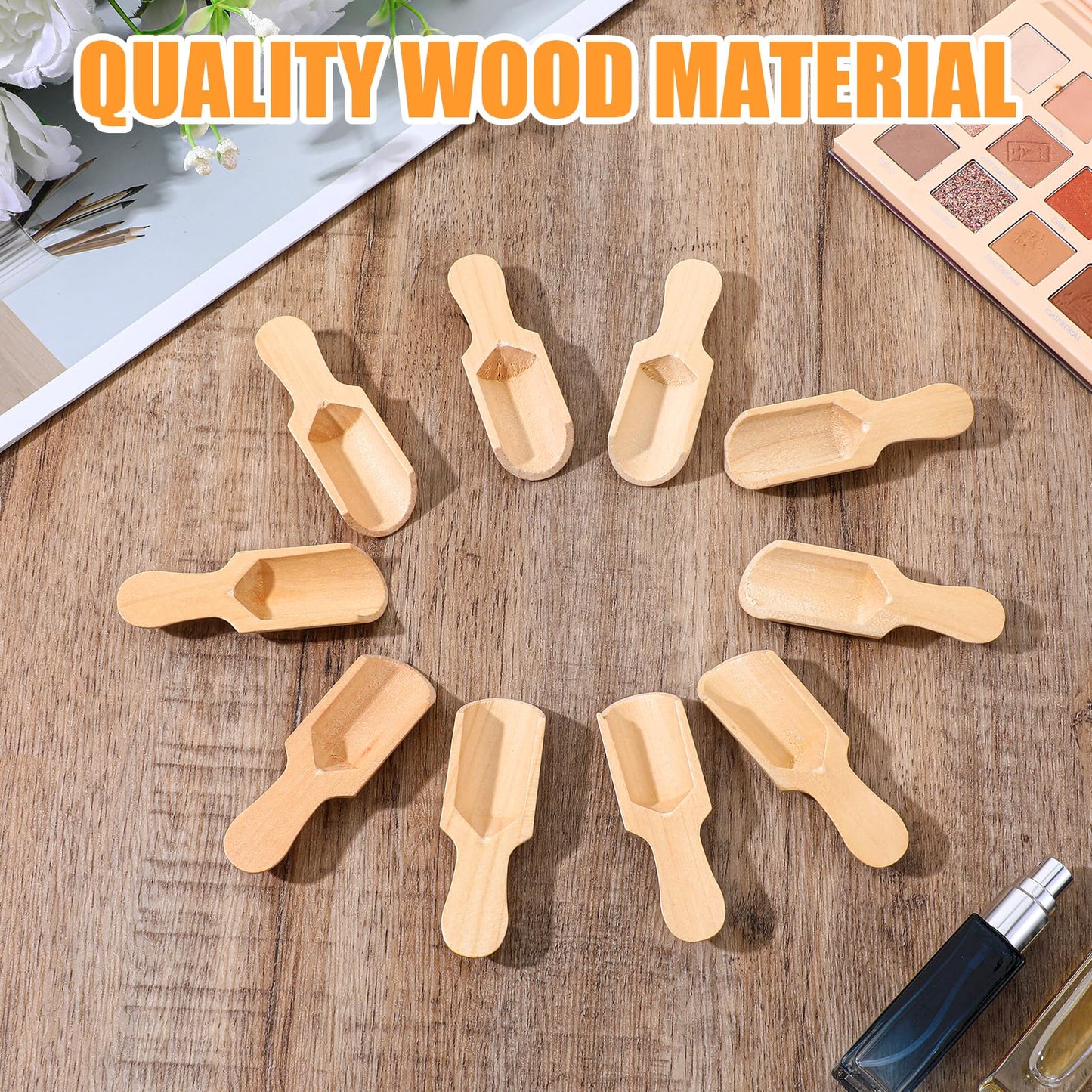 100 Pack Mini Wooden Spoons for Jars, Small Bath-Salt Scoops Mini Scooper Wooden Candy Spoon Washing Powder for Sugar Scrubs, Bath-Salts, Cooking