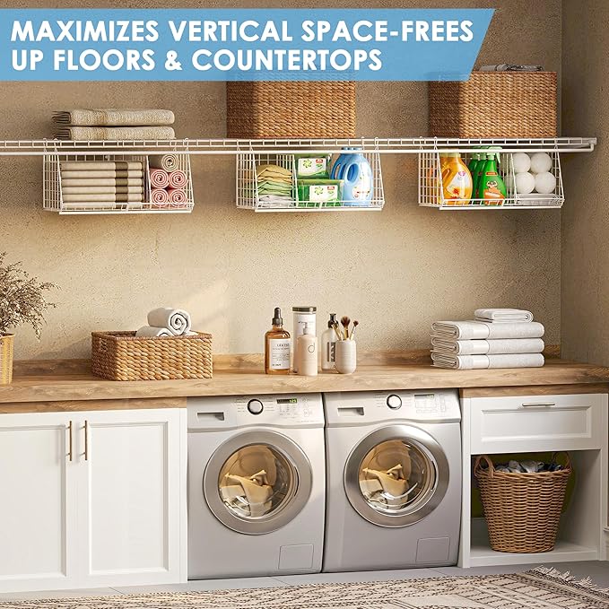 23.62” Extra-Long Under-Shelf Hanging Laundry Basket Organizer, Fits Wire